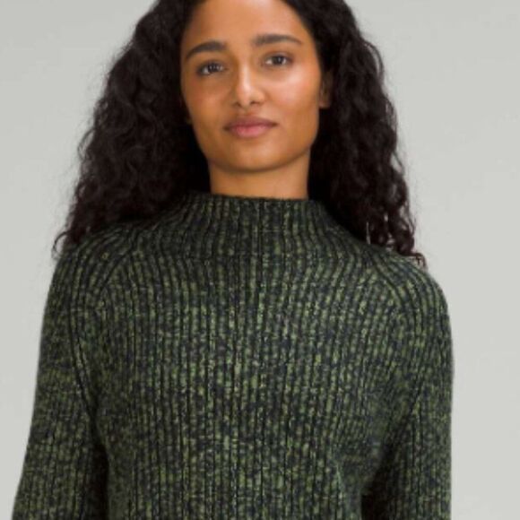 LULULEMON Cotton Cashmere Blend Mock Neck Sweater Green Black Size 4 - Picture 5 of 10